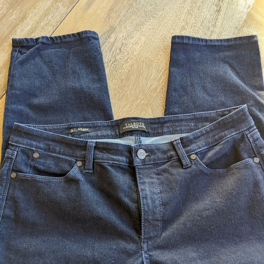 Talbots Flawless Five-Pocket Navy Blue Denim Jeans Slim Ankle Curvy, Size 12P